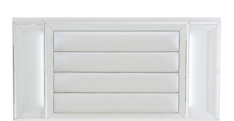 Max Panel Headboard, LED, Vegan Leather, Glam, White - King Size