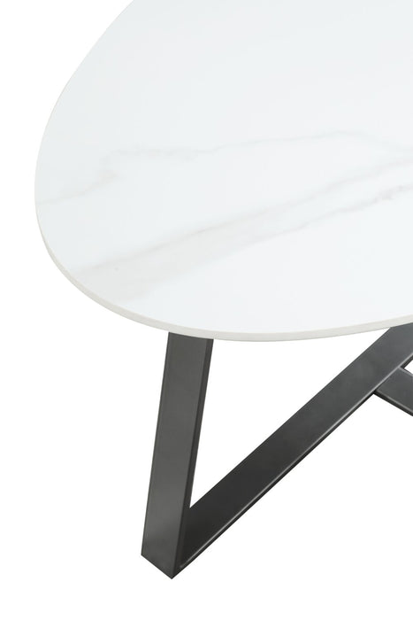 Kort & Co. Nico 51\" Modern Oval Coffee Table - White Sinetered Stone with Dark Grey Metal Legs