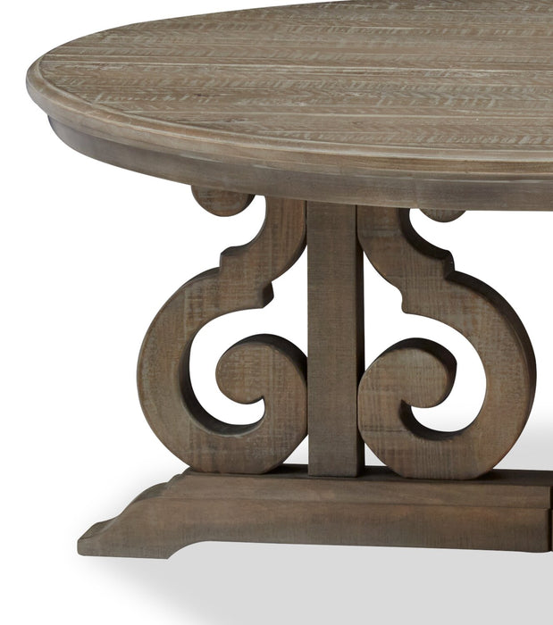 Tinley Park 40\" Traditional Round Coffee Table - Grey-Brown Pine with Scroll Design Base