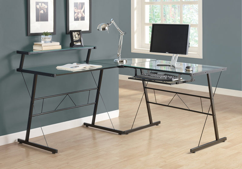 Elias 57\" L-Shaped Glass Office Desk - Black Frame