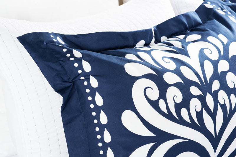 Navy Damask 3-Piece King Comforter Set