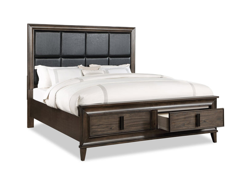 Kane Platform Storage Bed with Headboard & Frame, Vegan Leather, Brown - King Size