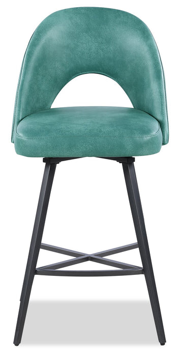 Kort & Co. Bay Counter-Height Stool with Swivel Seat, Vegan Leather Fabric, Metal - Aqua