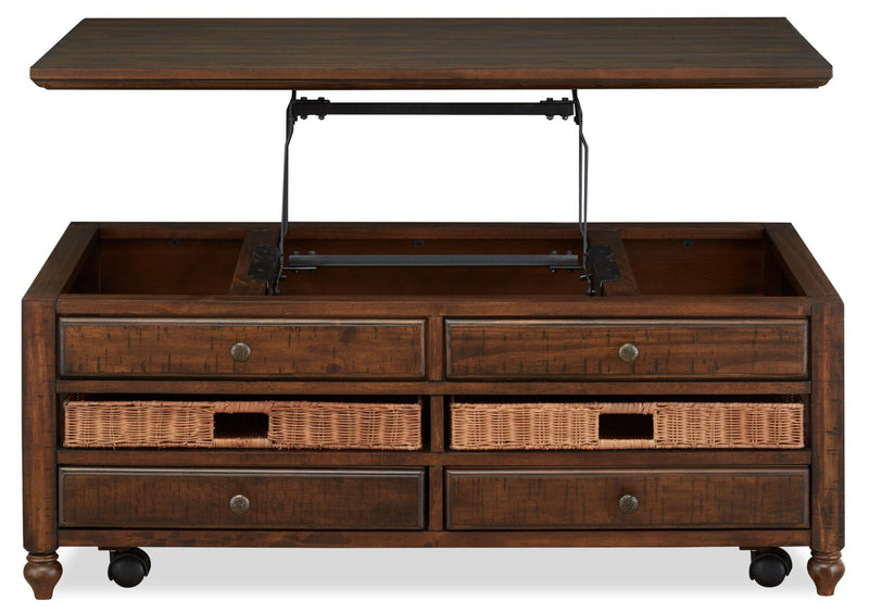 Cottage Lane 50\" Rustic Lift Top Coffee Table with Storage - Dark Brown Wood