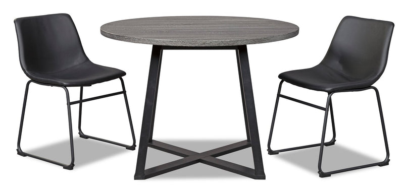 Cole Dining Table, Metal, Melamine, Geometricl Base, 42\"W Round - Grey