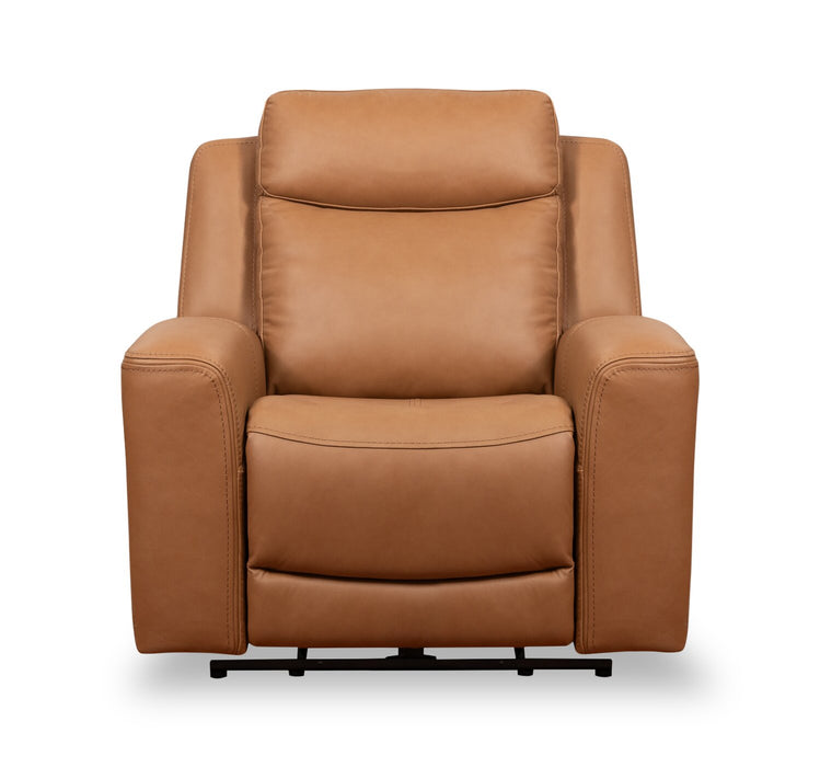 Scott Living Prescott 42.5\" Genuine Leather Power Reclining Chair with Power Headrest - Butternut Brown