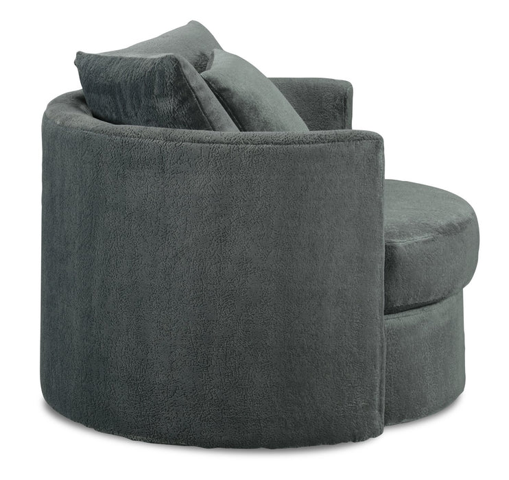 Made in Canada Midi 42\" Chenille Fabric Swivel Cuddler Accent Chair - Plush Thunder Grey