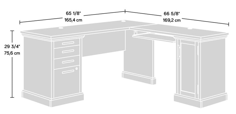 Akira 65.12\" L-Shaped Office Desk with Keyboard Tray, 3-Drawers & Cabinet - Prime Oak