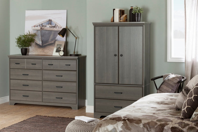 Holt Bedroom 2-Drawer Chest with Storage Cabinet, 33.75\"W x 63.5\"H, Made in Canada - Brown/Grey