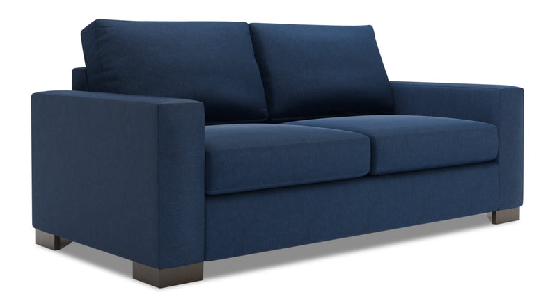 Made in Canada Customizable Sofa Lab Track 75\" Linen-Look Fabric Condo Size Sofa with Track Arms - Pax Navy Blue