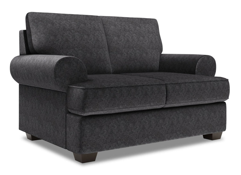 Canadian Made Customizable Sofa Lab Roll 64\" Chenille Fabric Loveseat with Rolled Arms - Luxury Charcoal Grey