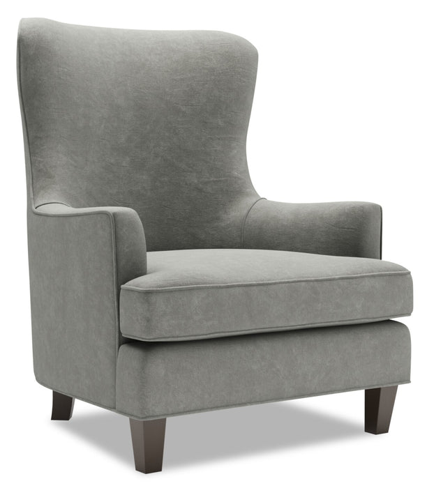 Made in Canada Sofa Lab Customizable Wingback 32\" Velvet Fabric Accent Chair - Platinum Grey