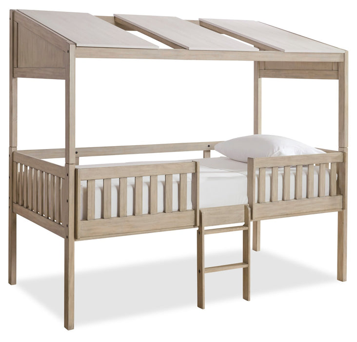 Colt Loft Bed with Roof, Guardrail & Ladder for Kids, Natural - Twin Size