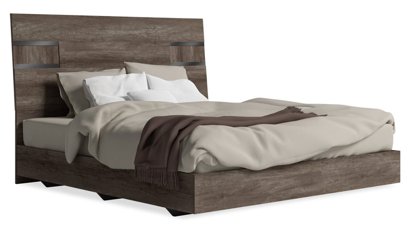 Gino Panel Bed with Headboard & Frame - Made in Italy, Modern, Brown - Queen Size
