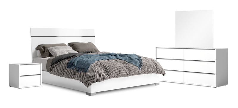 Gino 6pc Bedroom Set with Panel Bed, Dresser, Mirror & Nightstand - Made in Italy, Modern, White - King Size
