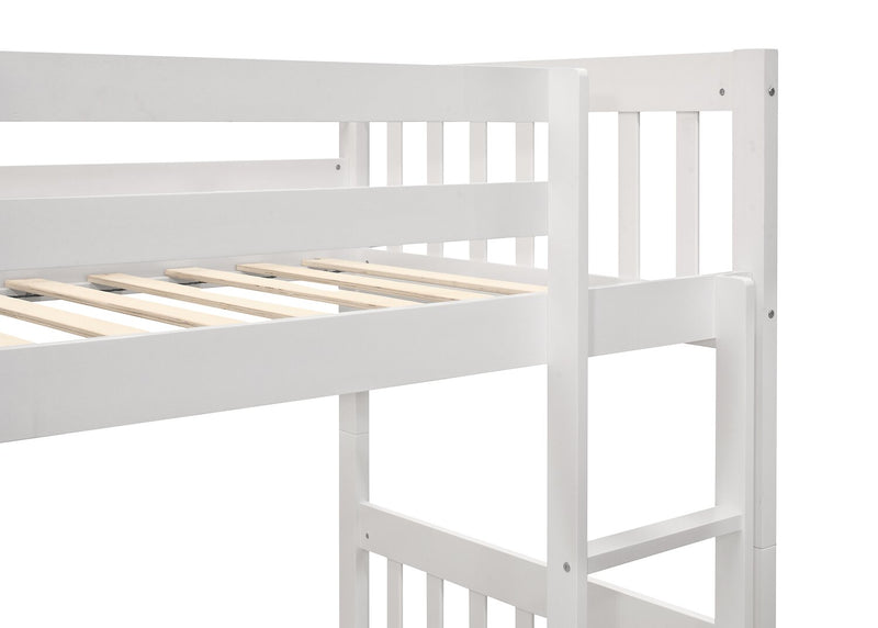 Miko Bunk Bed with Ladder & Guard Rail for Kids, White - Twin/Twin