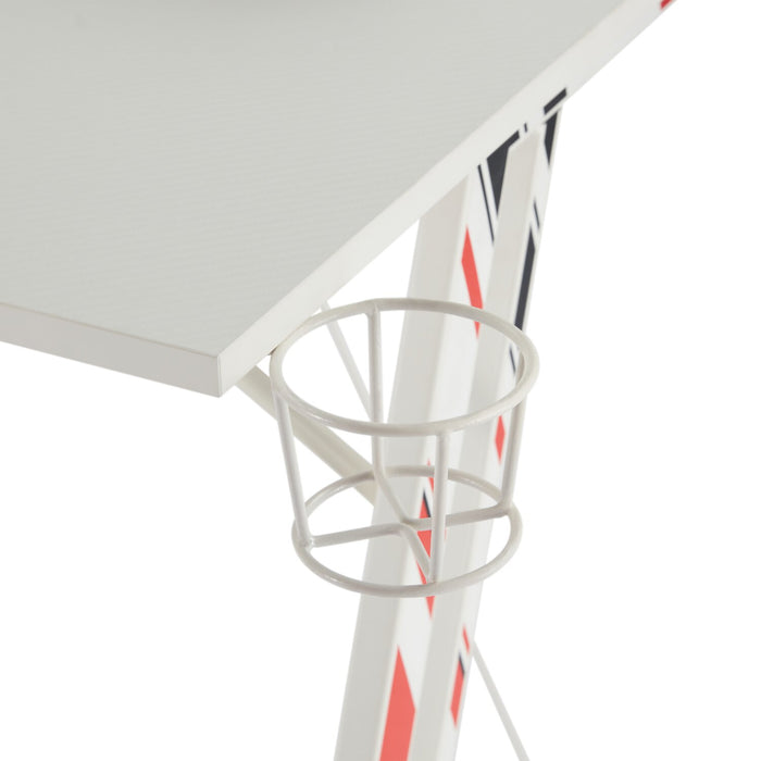 Sparta 48\" Gaming Office Desk with Raised Monitor Shelf - White with Black & Red Accents