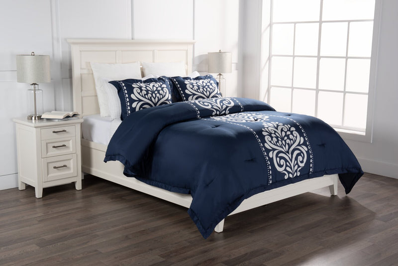 Navy Damask 3-Piece Full/Queen Comforter Set