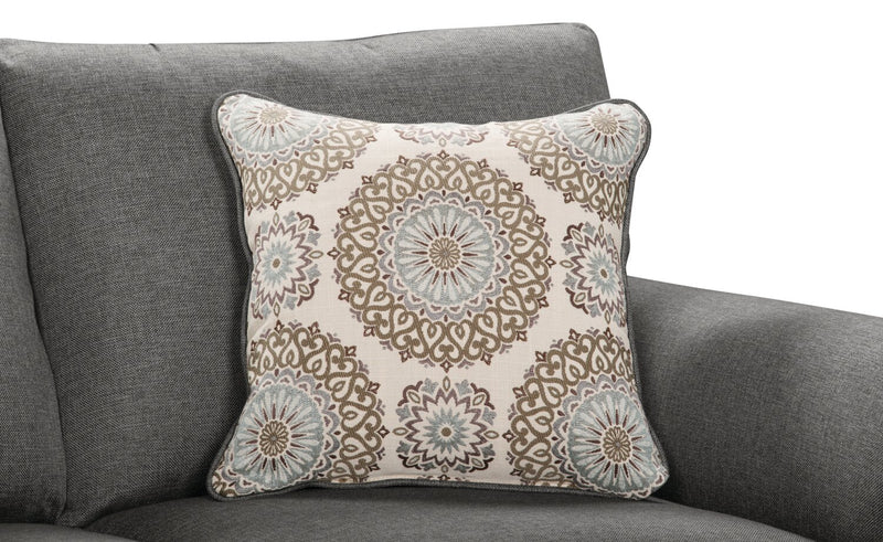 Made in Canada Tula 65\" Fabric Loveseat with Rolled Arms and Accent Pillows - Steel Grey