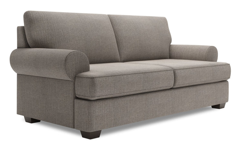 Made in Canada Customizable Sofa Lab Roll 76\" Linen-Look Fabric Condo Size Sofa with Rolled Arms - Luna Smoke Grey