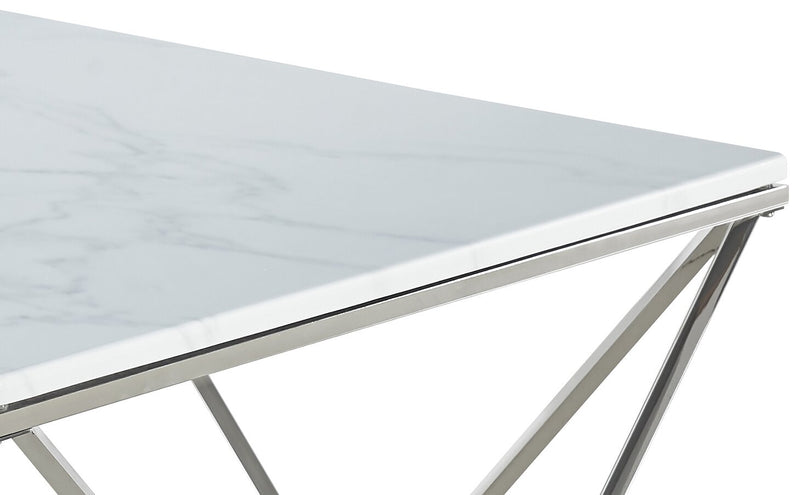 Amanda 31.5\" Modern Square Coffee Table - White Marble Top with Chrome Metal Base