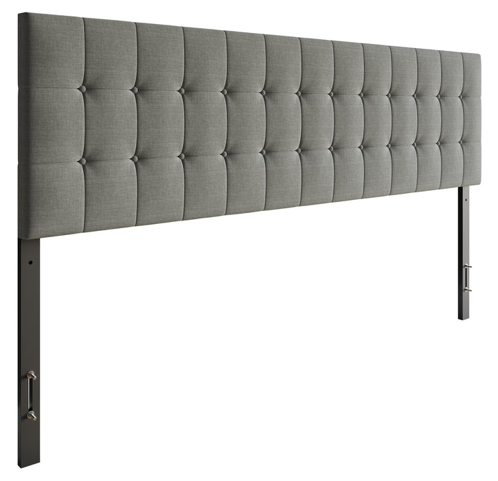Ellis Upholstered Headboard in Grey Fabric, Button Tufted - King Size