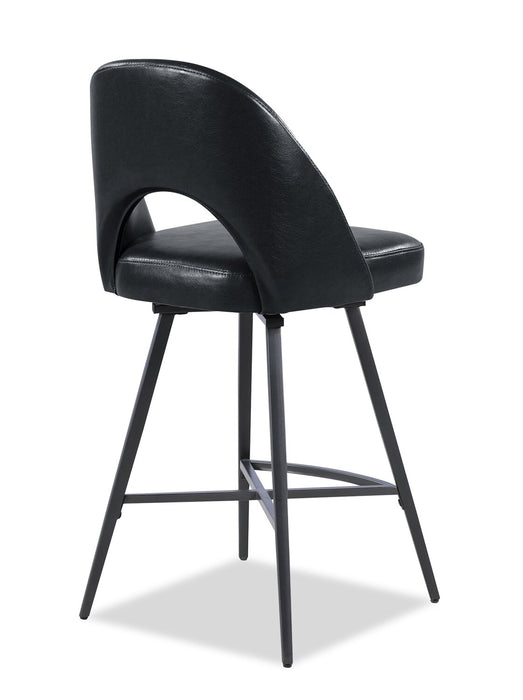 Elijah Counter-Height Stool with Swivel Seat, Vegan Leather Fabric, Metal - Black