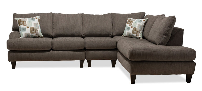 Made in Canada Nofia 3-Piece Right-Facing Chenille Fabric Sectional with  Accent Pillows and Wood Legs - Charcoal Grey