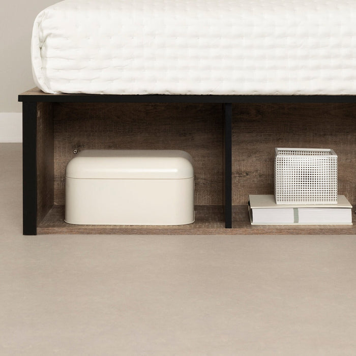 Everley Platform Bed Set with Panel Headboard, Built-in Storage & Baskets, Two-Tone - Twin Size