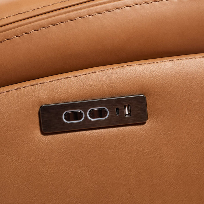 Scott Living Prescott 79\" Genuine Leather Power Reclining Loveseat with Power Headrests - Butternut Brown