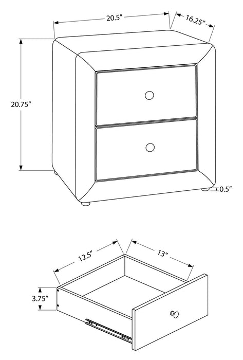 Zara Upholstered Bedside 2-Drawer Nightstand, 20.5\"W x 20.75\"H - Beige