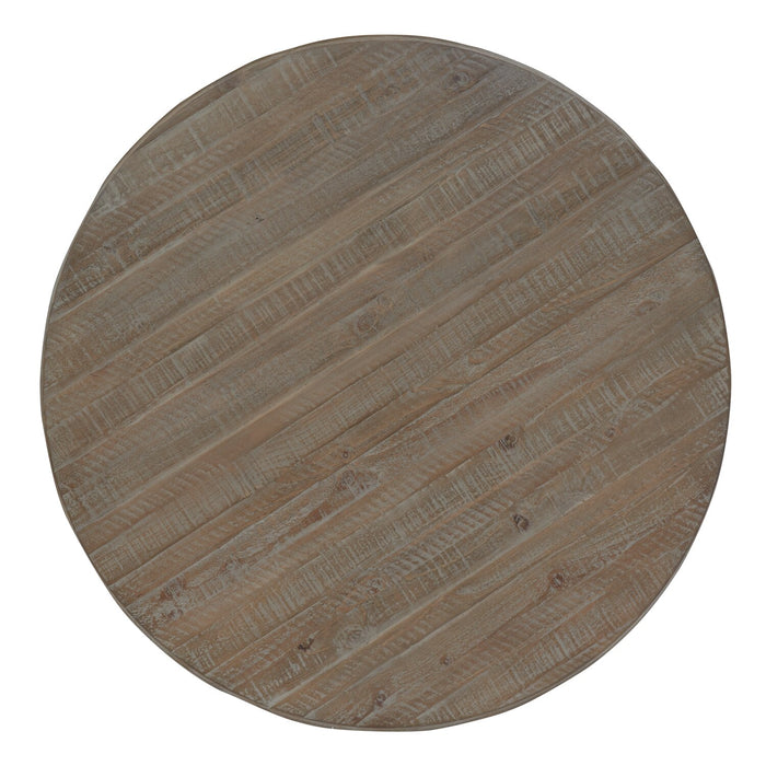 Tinley Park 40\" Traditional Round Coffee Table - Grey-Brown Pine with Scroll Design Base