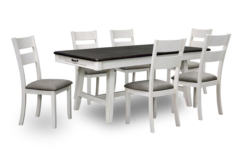 Echo 7pc Dining Table Set with Table & 6 Chairs, Storage Drawers, Trestle Base, 70\"W - White/Grey