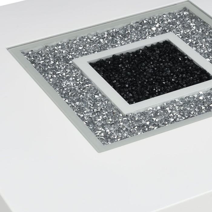 Garbo 26\" Glam End Table - White and Silver with Glitter Accents