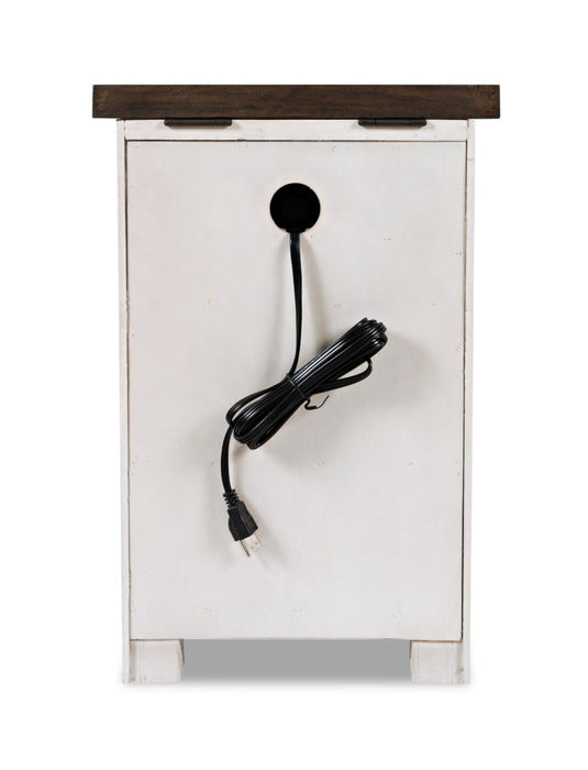 Morgan 16\" Rustic Powered Chairside Table with Storage - White with Reclaimed Wood