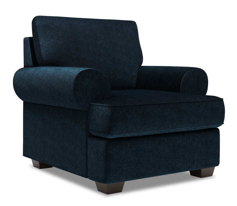 Made in Canada Sofa Lab Customizable Roll 42\" Chenille Fabric Chair with Rolled Arms - Luxury Indigo Blue