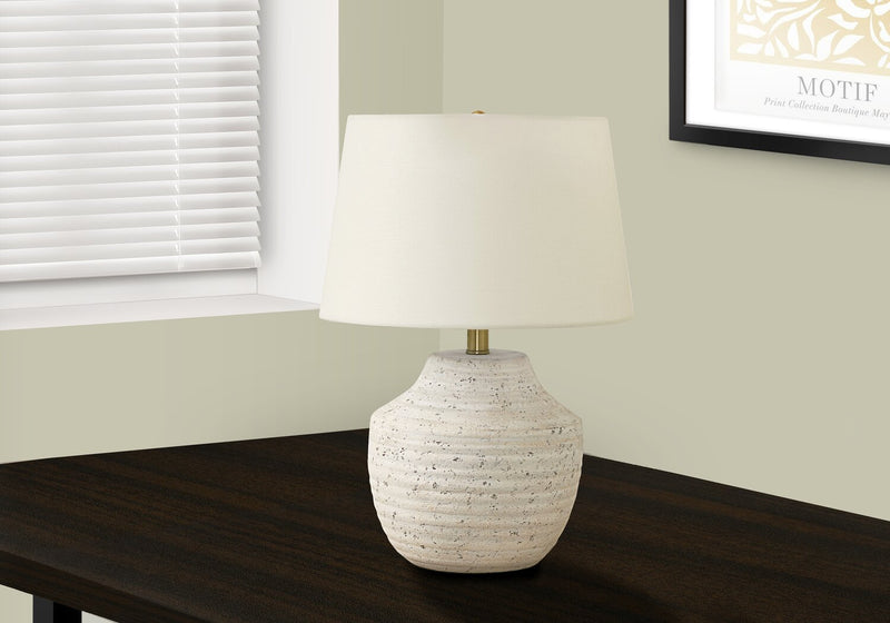 20\" Cream Textured Concrete Table Lamp with Ivory Shade