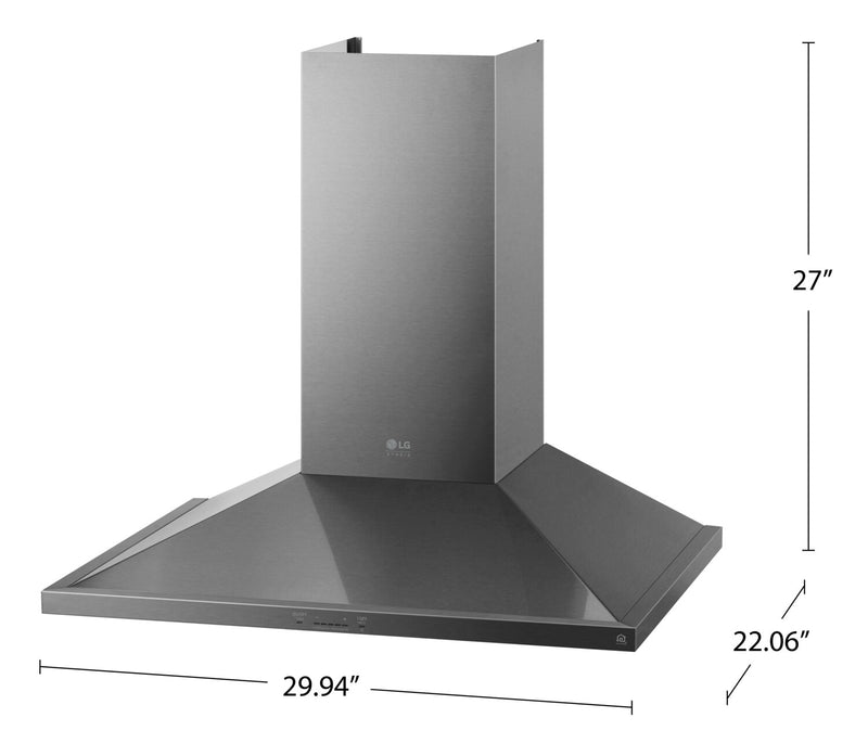LG Studio 30\" 600 CFM Smart Wall-Mount Chimney Hood - Stainless Steel - LSHD3080ST