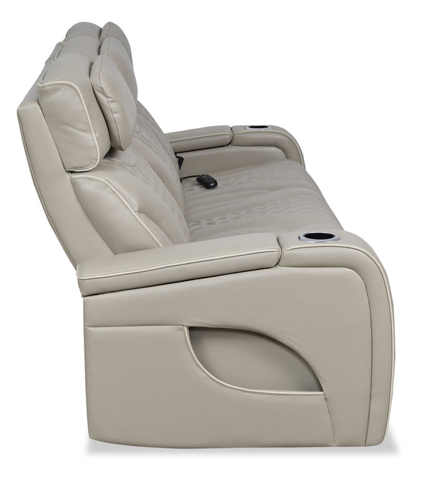 Elite 86\" Genuine Leather Massage Power Reclining Sofa with Power Headrests and Storage Arms - Grey