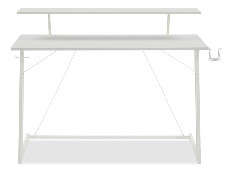 Sparta 48\" Gaming Office Desk with Raised Monitor Shelf - White with Black & Red Accents