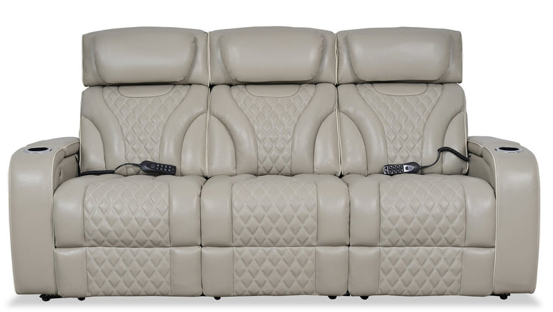 Elite 86\" Genuine Leather Massage Power Reclining Sofa with Power Headrests and Storage Arms - Grey