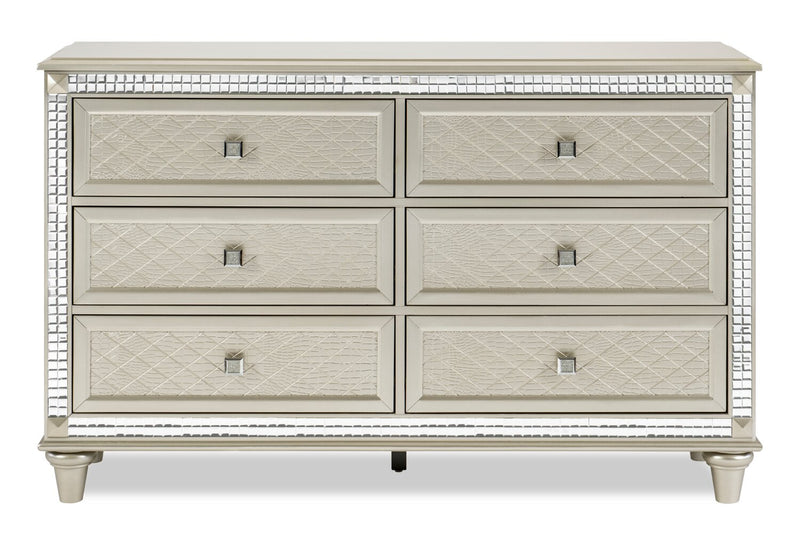 Tyra Bedroom 6-Drawer Dresser, 60.3\"W x 38.5\"H, Glam - Champagne