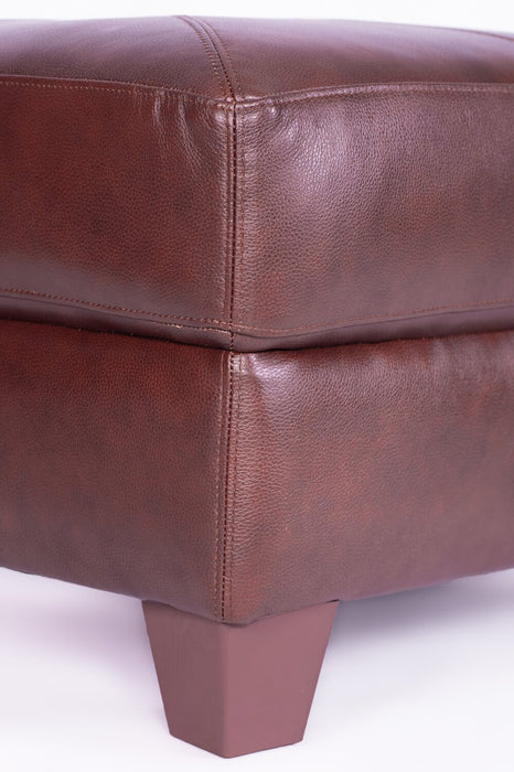 Chateau d’Ax Vita 31\" 100% Genuine Leather Ottoman with Diamond Pattern Stitching and Wood Legs - Brown