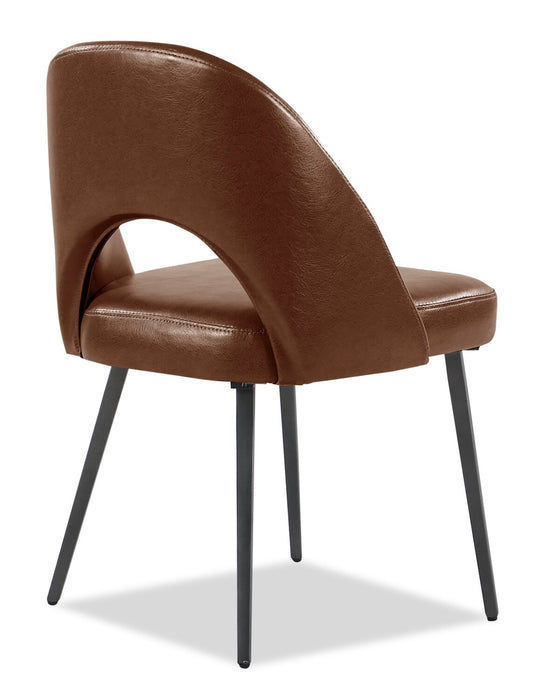 Elijah Dining Chair with Vegan Leather Fabric, Metal - Brown