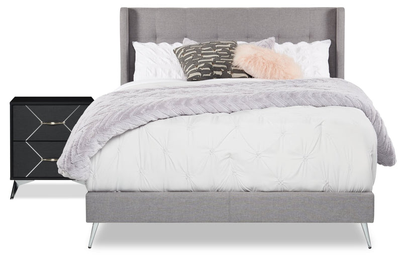 Beau Bedside 2-Drawer Nightstand, 21.7\"W x 24.6\"H, Modern - Black & Silver