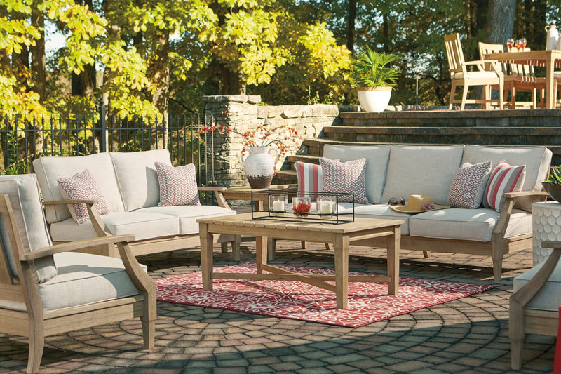 Juno Outdoor Patio Sofa - Eucalyptus Wood & Nuvella Fabric, UV & Weather Resistant - Natural/Beige