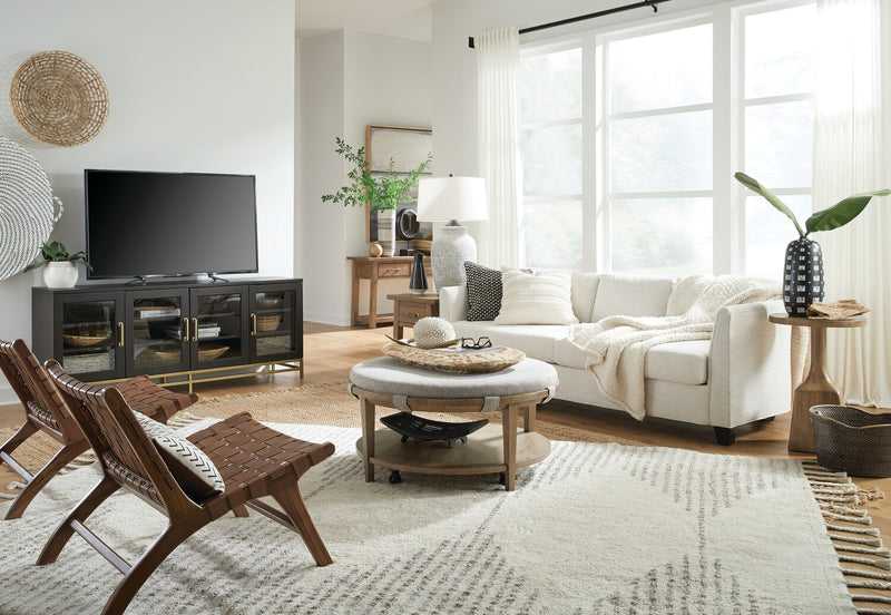Rhett 64\" Modern Sofa Table with Storage and Shelf - Light Brown Oak