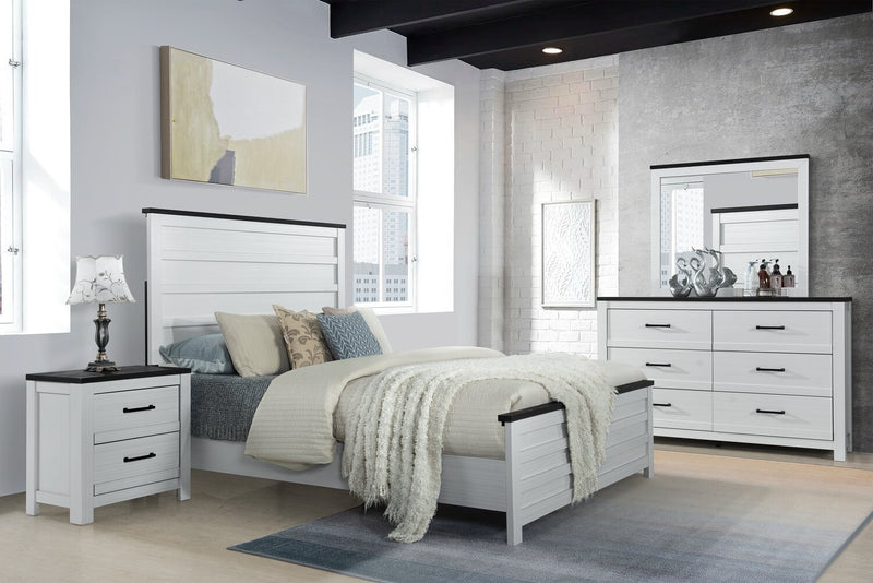 Zoey 5pc Bedroom Set with Bed, Dresser & Mirror, Two-tone White & Brown - Queen Size
