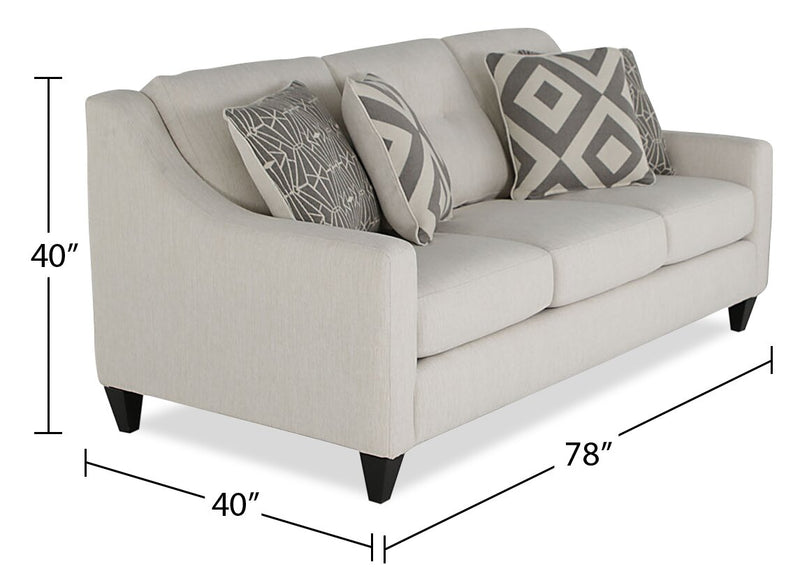 Made in Canada Cindy Crawford Home Kylie 78\" Linen-Look Sofa with Wood Legs - Zeus Pearl