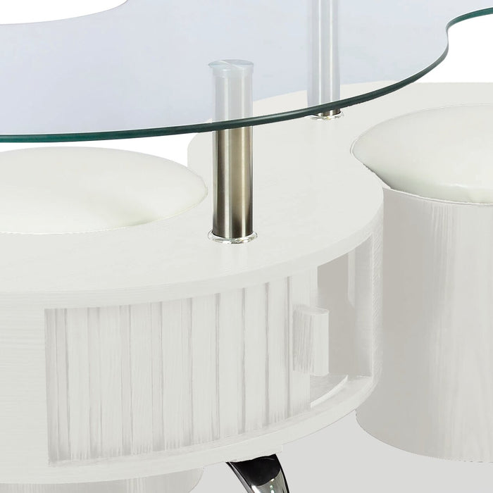 Savon  52.5\" Modern S-shaped 3-Pack Coffee + 2 Ottomans with Storage and Shelf - White Wood and Chrome